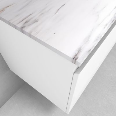 Zestaw Oltens Vernal szafka 100 cm podumywalkowa wisząca z blatem Tera biały połysk/jasny marmur 68712000