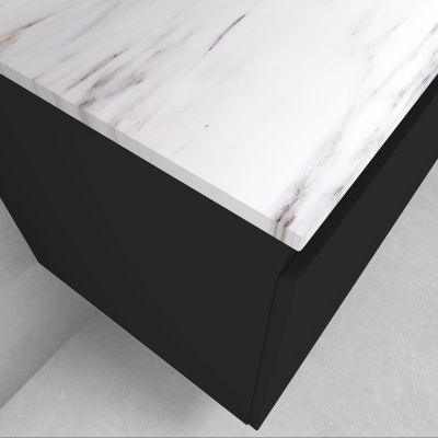 Zestaw Oltens Vernal szafka 100 cm podumywalkowa wisząca z blatem Tera czarny mat/jasny marmur 68712300