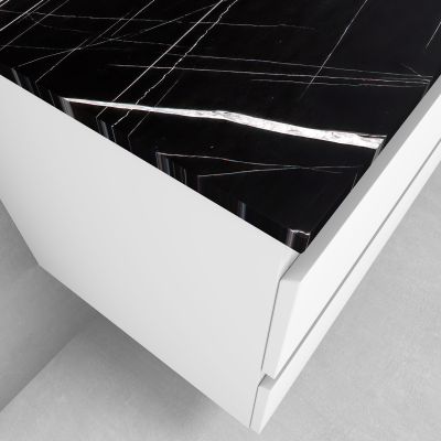Zestaw Oltens Vernal szafka 100 cm podumywalkowa wisząca z blatem Tera biały połysk/czarny marmur 68727000