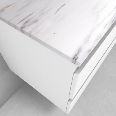 Zestaw Oltens Vernal szafka 100 cm podumywalkowa wisząca z blatem Tera biały połysk/jasny marmur 68724000