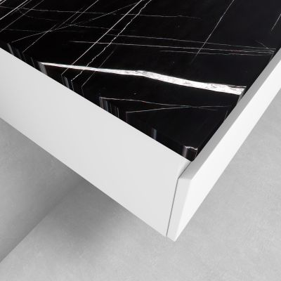 Zestaw Oltens Vernal szafka 60 cm podumywalkowa wisząca z blatem Tera biały połysk/czarny marmur 68714000