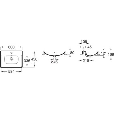 Roca Ona umywalka 60x45 cm prostokątna wpuszczana biała A32768N000