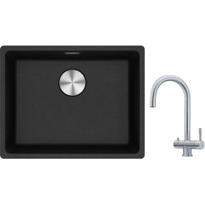Franke Maris MRG 110-52 zlewozmywak 52x40 cm Fragranite onyx z baterią kuchenną Eos stal szlachetna (1250687253, 1200179979)