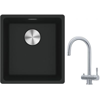 Franke Maris MRG 110-37 zlewozmywak 40x37 cm Fragranite onyx z baterią kuchenną Eos stal szlachetna (1250687249, 1200179979)