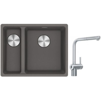 Franke Maris MRG 160-34-15SBL zlewozmywak 52x40 cm Fragranite kamienny szary z baterią kuchenną Atlas Neo Sensor stal szlachetna (1250687270, 1150625523)