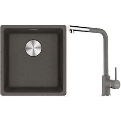 Franke Maris MRG 110-37 zlewozmywak granitowy 43x40 cm łupkowy szary z baterią kuchenną Sirius Side chrom (1250716374, 1150668280)