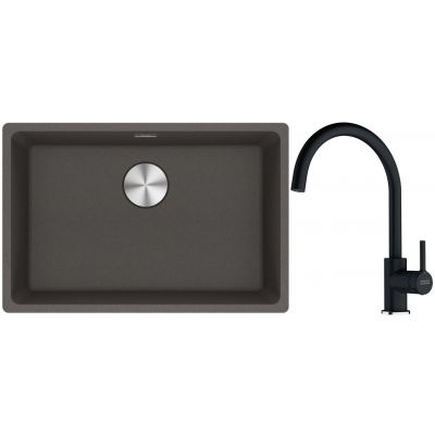 Franke Maris MRG 110-62 zlewozmywak granitowy 65,3x43,3 cm łupkowy szary z baterią kuchenną Lina onyx (1250716376, 1150626020)