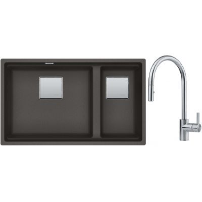 Franke Kanon KNG 120-46-21 zlewozmywak granitowy 76x46 cm łupkowy szary z baterią kuchenną Eos Neo stal szlachetna (1250716373, 1150590045)