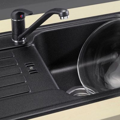 Zestaw Blanco Favos 45 S zlewozmywak granitowy 86x43,5 cm antracyt z baterią stojącą Hagser Emma chrom-szary (516617, HGR40000035)