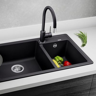 Blanco Legra 8 zlewozmywak 78x50 cm z Silgranit antracyt z Oltens Litla bateria kuchenna stojąca czarny mat (526224, 35204300)