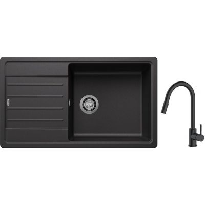 Blanco Legra XL 6 S zlewozmywak 86x50 cm z Silgranit antracyt z Oltens Litla bateria kuchenna stojąca czarny mat (523326; 35204300)