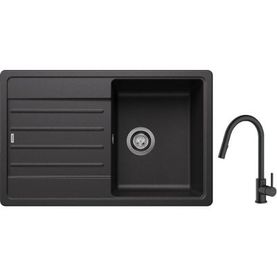 Blanco Legra 45 S zlewozmywak 78x50 cm Silgranit antracyt z Oltens Litla bateria kuchenna stojąca czarny mat (522201; 35204300)