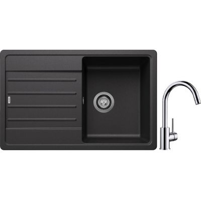 Blanco Legra 45 S zlewozmywak 78x50 cm Silgranit antracyt z Blanco Mida bateria kuchenna stojąca chrom (522201; 517742)