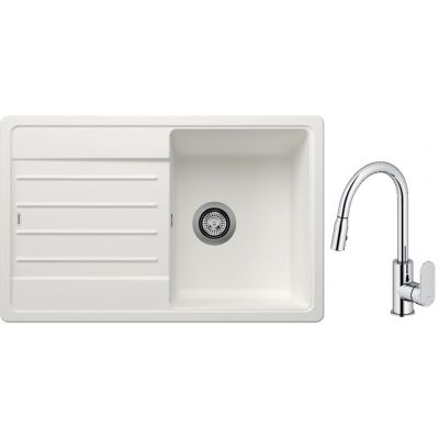 Blanco Legra 45 S zlewozmywak 78x50 cm Silgranit biały z Oltens Lista bateria kuchenna stojąca z wyciąganą wylewką chrom (522203; 35202100)