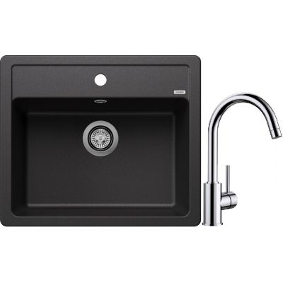 Blanco Legra 6 zlewozmywak 58,5x50 cm z Silgranit antracyt z Blanco Mida bateria kuchenna stojąca chrom (523332 ; 517742)