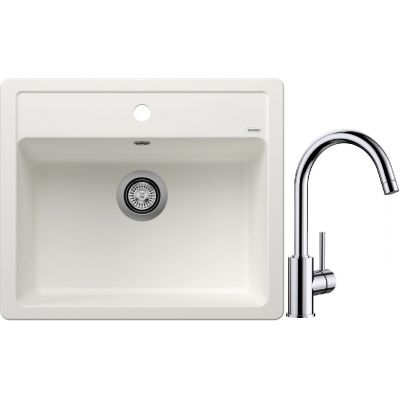 Blanco Legra 6 zlewozmywak 58,5x50 cm z Silgranit biały z Blanco Mida bateria kuchenna stojąca chrom (523334 ; 517742)