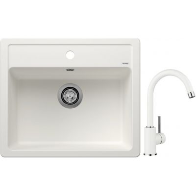 Blanco Legra 6 zlewozmywak 58,5x50 cm z Silgranit biały z Blanco Mida bateria kuchenna stojąca Silgranit biały/chrom (523334 ; 519418)