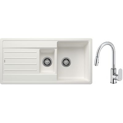 Blanco Legra 6 S zlewozmywak 100x50 cm z Silgranit biały z Oltens Lista bateria kuchenna stojąca z wyciąganą wylewką chrom (522209 ; 35202100)