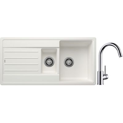 Blanco Legra 6 S zlewozmywak 100x50 cm z Silgranit biały z Blanco Mida bateria kuchenna stojąca chrom (522209;517742)