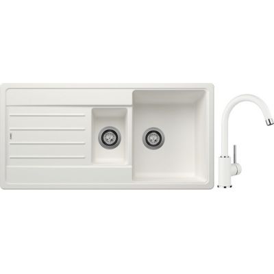 Blanco Legra 6 S zlewozmywak 100x50 cm z Silgranit biały z Blanco Mida bateria kuchenna stojąca Silgranit biały/chrom (522209;519418)