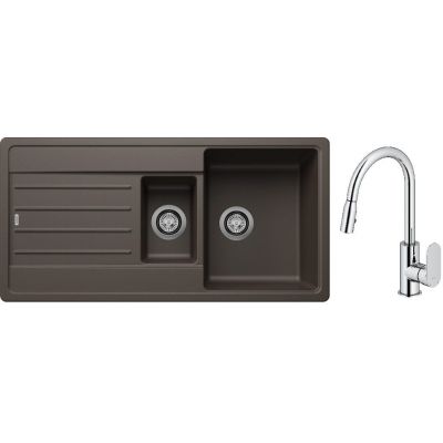 Blanco Legra 6 S zlewozmywak 100x50 cm z Silgranit kawowy  z Oltens Lista bateria kuchenna stojąca z wyciąganą wylewką chrom (522212;35202100)