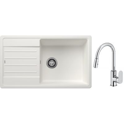 Blanco Legra XL 6 S zlewozmywak 86x50 cm z Silgranit biały z Oltens Lista bateria kuchenna stojąca z wyciąganą wylewką chrom (523328;35202100)