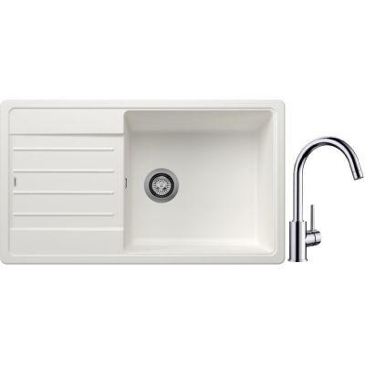 Blanco Legra XL 6 S zlewozmywak 86x50 cm z Silgranit biały z Blanco Mida bateria kuchenna stojąca chrom (523328;517742)