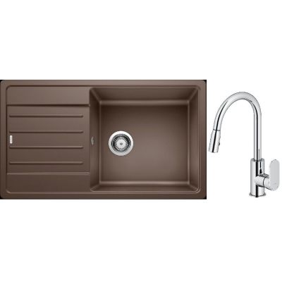 Blanco Legra XL 6 S zlewozmywak 86x50 cm z Silgranit kawowy z Oltens Lista bateria kuchenna stojąca z wyciąganą wylewką chrom (523331;35202100)