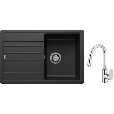 Blanco Legra 45 S zlewozmywak 78x50 cm Silgranit czarny  z Oltens Lista bateria kuchenna stojąca z wyciąganą wylewką chrom (526083;35202100)