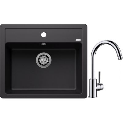 Blanco Legra 6 zlewozmywak 58,5x50 cm z Silgranit czarny z Blanco Mida bateria kuchenna stojąca chrom (526084, 517742)