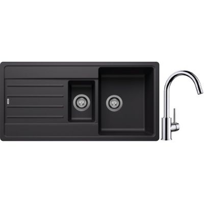 Blanco Legra 6 S zlewozmywak 100x50 cm z Silgranit czarny z Blanco Mida bateria kuchenna stojąca chrom 517742 (526086, 517742)