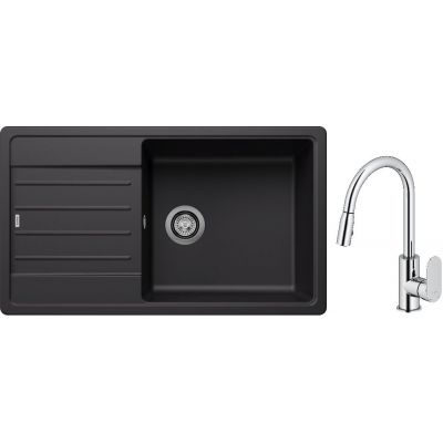 Blanco Legra XL 6 S zlewozmywak 86x50 cm z Silgranit czarny z Oltens Lista bateria kuchenna stojąca z wyciąganą wylewką chrom (526087, 35202100)
