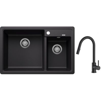 Blanco Legra 8 zlewozmywak 78x50 cm z Silgranit czarny z Oltens Litla bateria kuchenna stojąca czarny mat (526223, 35204300)