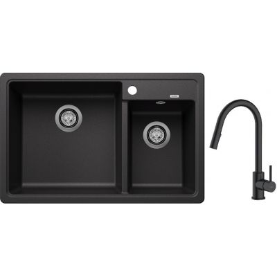 Blanco Legra 8 zlewozmywak 78x50 cm z Silgranit antracyt z Oltens Litla bateria kuchenna stojąca czarny mat (526224, 35204300)