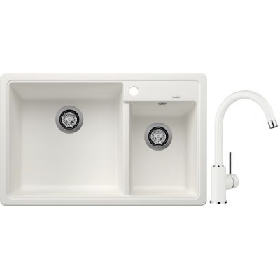 Blanco Legra 8 zlewozmywak 78x50 cm z Silgranit biały z Blanco Mida bateria kuchenna stojąca Silgranit biały/chrom (526226, 519418)