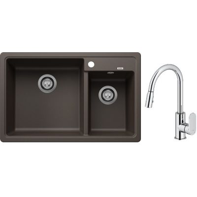 Blanco Legra 8 zlewozmywak 78x50 cm z Silgranit kawowy  z Oltens Lista bateria kuchenna stojąca z wyciąganą wylewką chrom (526229, 35202100)