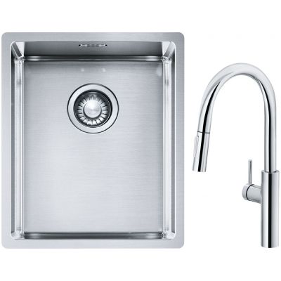 Franke Box BXX 210/110-34 zlewozmywak 38x45 cm stalowy z baterią kuchenną Pescara L Slide-In chrom (1270453653, 1150538940)