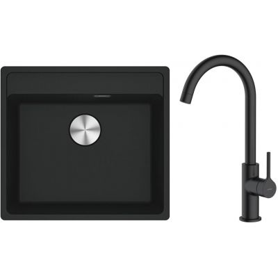 Zestaw Franke Maris MRG 610-52 zlewozmywak 51x56 cm z baterią kuchenną Oltens Skafta czarny mat (1140661761, 35206300)