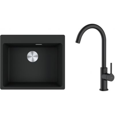 Zestaw Franke Maris MRG 610-54 FTL zlewozmywak 59x50 cm z baterią kuchenną Oltens Skafta czarny mat (1140661794, 35206300)