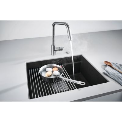 Franke Kanon KNG 110-52 zlewozmywak 52x42 cm Fragranite onyx z baterią kuchenną Lina Pull-Out czarny mat (1250528612, 1150626053)