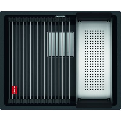 Franke Kanon KNG 110-52 zlewozmywak 52x42 cm Fragranite onyx z baterią kuchenną Lina Pull-Out czarny mat (1250528612, 1150626053)