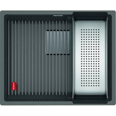 Franke Kanon KNG 110-52 zlewozmywak 52x42 cm Fragranite kamienny szary z baterią kuchenną Eos Neo stal szlachetna i zestawem noży kuchennych (1250528615, 1150590045, 1120545792)