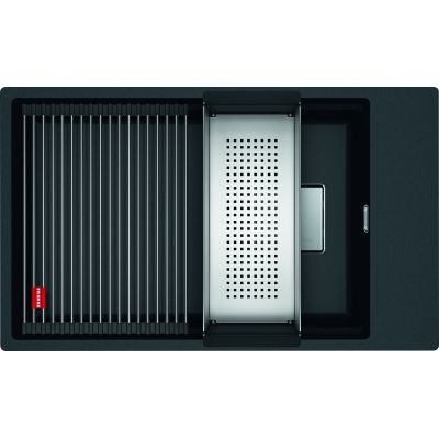 Franke Kanon KNG 110-62 zlewozmywak 62x42 cm Fragranite onyx z baterią kuchenną Lina Pull-Out czarny mat (1250528620, 1150626053)
