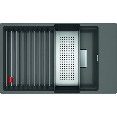 Franke Kanon KNG 110-62 zlewozmywak 62x42 cm Fragranite kamienny szary z baterią kuchenną Eos Neo stal szlachetna (1250528623, 1150590044)