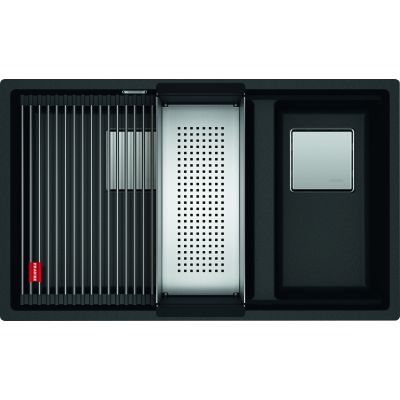 Franke Kanon KNG 120 zlewozmywak 76x46 cm Fragranite onyx z baterią kuchenną Lina Pull-Out czarny mat (1250528636, 1150626053)