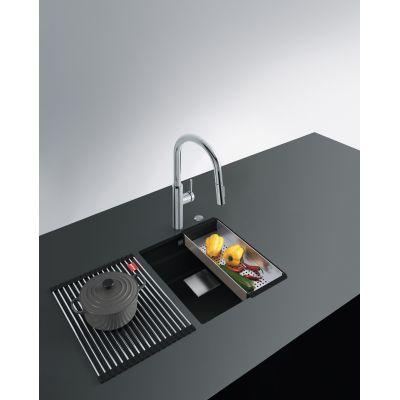 Franke Kanon KNG 110-37 zlewozmywak 37x42 cm z Fragranite czarny mat z baterią kuchenną Lina Pull-Out czarny mat (1250633001, 1150626053)