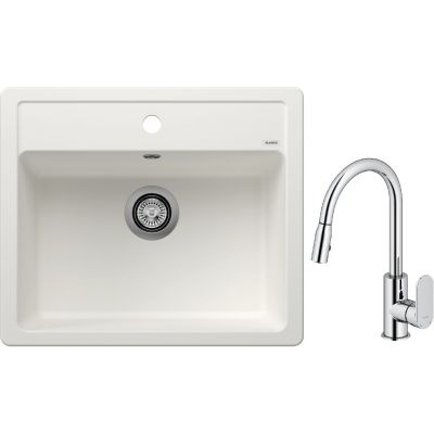 Blanco Legra 6 zlewozmywak 58,5x50 cm z Silgranit biały z Oltens Lista bateria kuchenna stojąca z wyciąganą wylewką chrom (523334 ; 35202100)