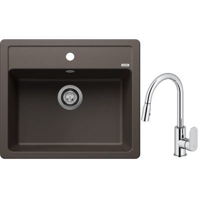 Blanco Legra 6 zlewozmywak 58,5x50 cm z Silgranit kawowy z Oltens Lista bateria kuchenna stojąca z wyciąganą wylewką chrom (523337 ; 35202100)