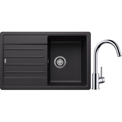 Blanco Legra 45 S zlewozmywak 78x50 cm Silgranit czarny z Blanco Mida bateria kuchenna stojąca chrom (526083;517742)