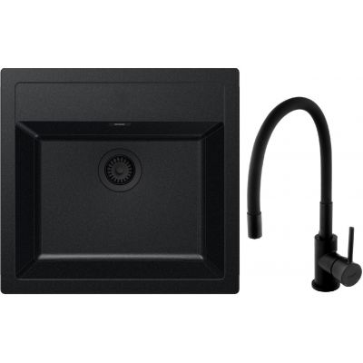 Zestaw Franke Sirius SID 610-49 zlewozmywak Tectonite 56x53 cm z baterią Hagser Emma czarny mat/czarny (1430702425, HGR70000035)